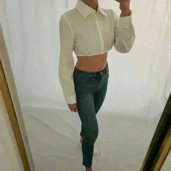 Fred Segal Atoir Cropped White Button Down Collared Long Sleeve Shirt Cotton - Picture 8 of 9